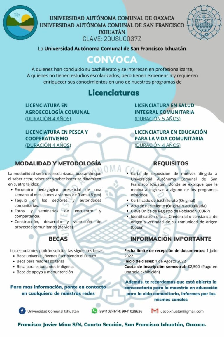 La Universidad Comunal de Oaxaca lanza convocatoria para licenciaturas